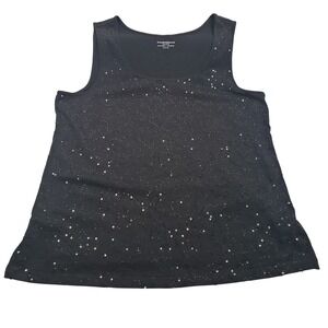 Charter Club Sequin Tank Top Womens XL Black Scoop Neck‎ Sleeveless Cotton Shell
